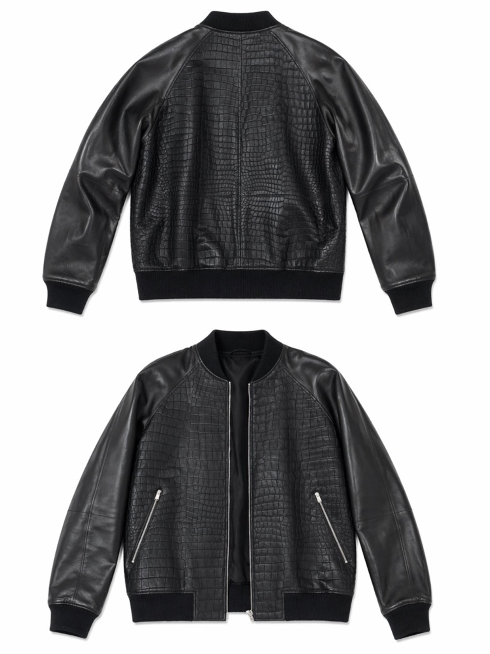 Hermes Black Croc-Embossed Leather Bomber Jacket
